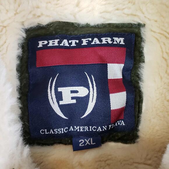 Phat Farm Shearling Lined Aviator Jacket Mens Size 2XL Green Zip Leather Flaw - Picture 9 of 15